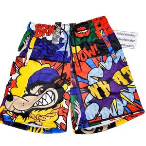 Reason RSN Brand Comic Cartoon PopArt Shorts Red Blue Drip Multicolor Wolf POW